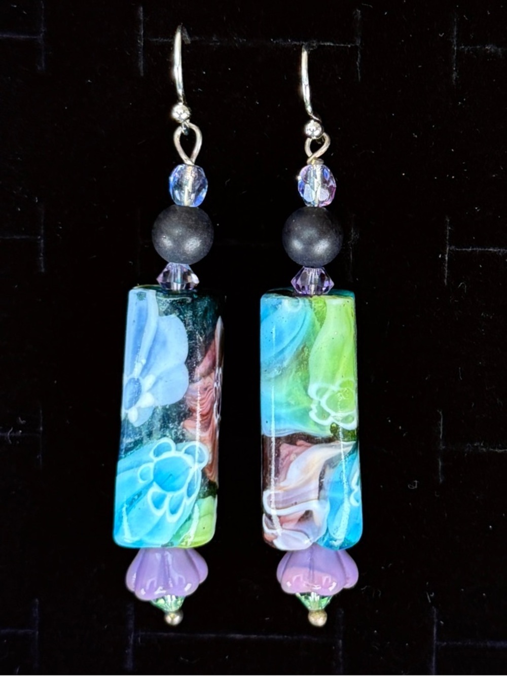 Bohemian chic blue floral weighted pierced earrings